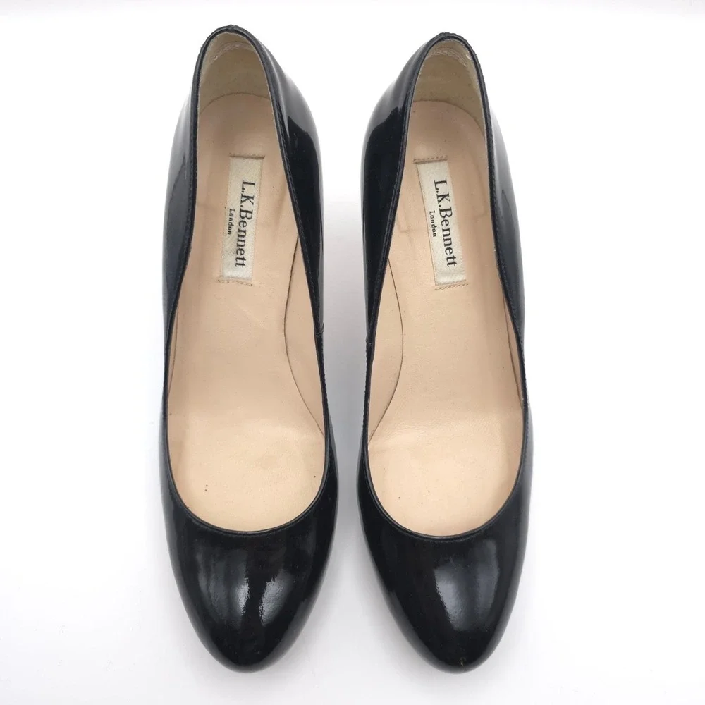 L.K. BENNETT London‎ Black Patent Leather Pumps Heels Women 37.5 Made In Spain